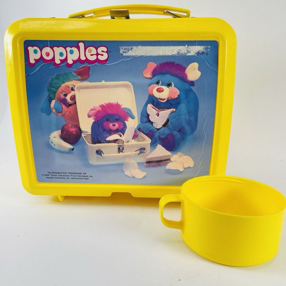 Vintage 1986 Aladdin Popples Plush Toys Yellow Plastic Lunch Box Cup Only